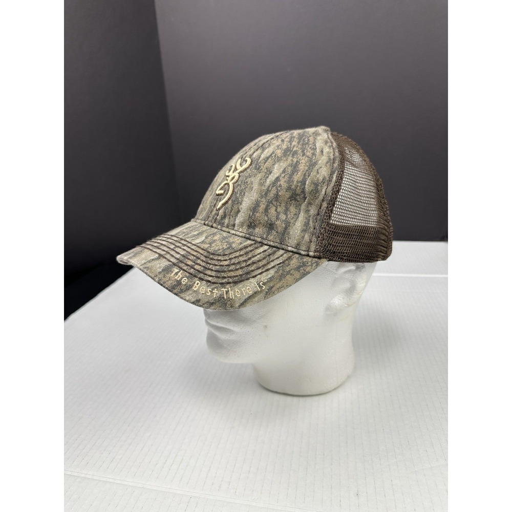 Browning Logo Strap Back Hat Green Camouflage Tree Camo Hunt Buck Deer Dad Woods - Picture 3 of 6